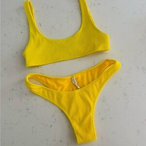 White fox Yellow Ribbed Bikini xs